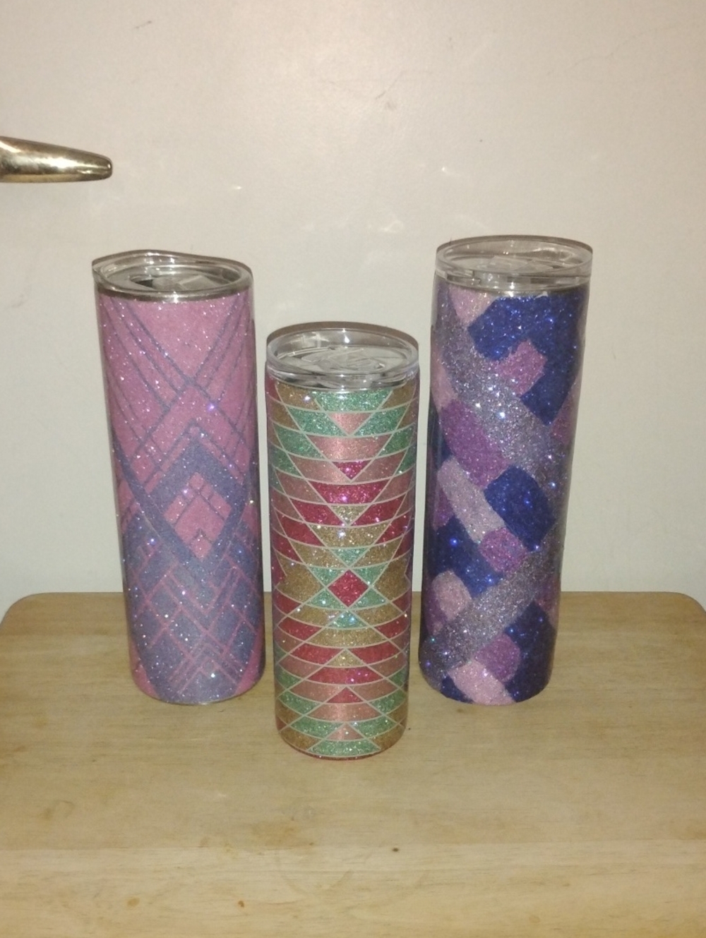 3 Glitter Patterned Stainless Water Bottle Tumblers